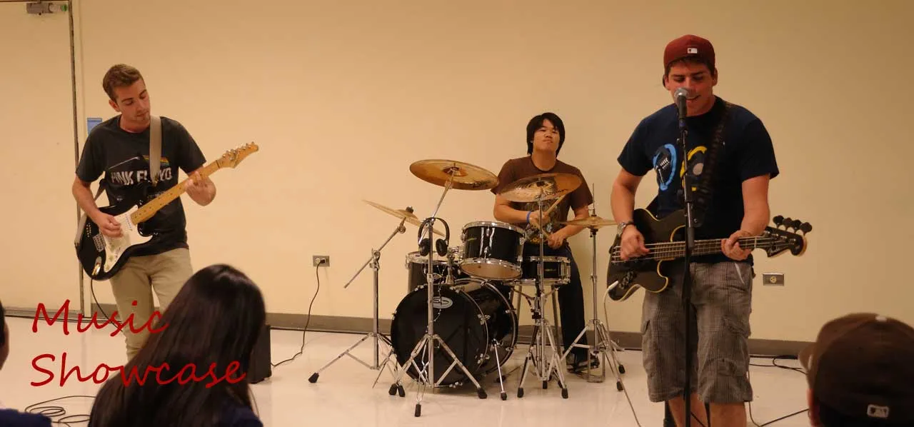 Playing drums with the band