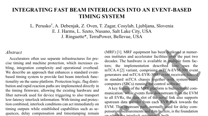 First page of the IPAC'26 paper "Integrating Fast Beam Interlocks into an Event-Based Timing System"